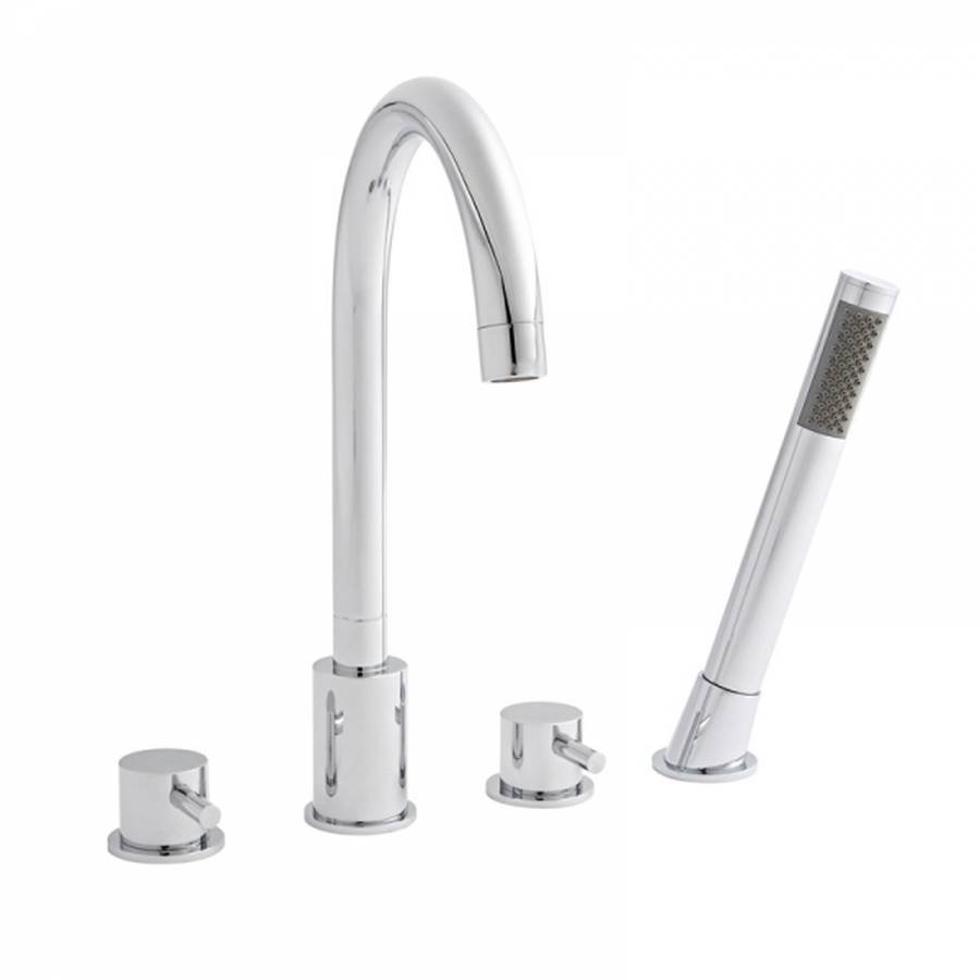 Kartell Plan Deck Mounted 4 Hole Bath Shower Mixer Tap Shower Hose and Handset - Chrome