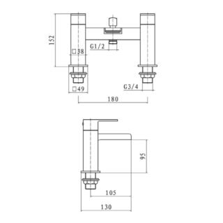 Kartell Phase Deck Mounted Bath Shower Mixer Tap With Hose And Handset - Chrome - Image 2