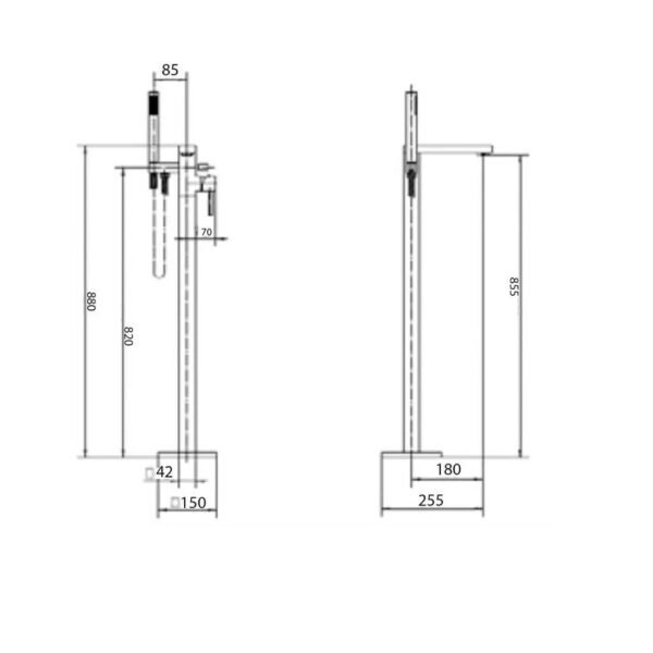 Kartell Pure Floor Standing Bath Shower Mixer Tap With Shower Hose And Handset - Chrome - Image 2