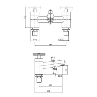 Kartell Times Deck Mounted Bath Shower Mixer Tap With Hose And Handset - Chrome - Image 2