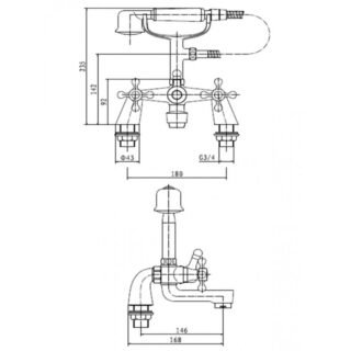 Kartell Viktory Deck Mounted Bath Shower Mixer Tap With Hose And Handset - Chrome - Image 2