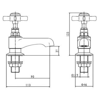Kartell Klassique Deck Mounted Basin Pillar Taps - Chrome - Image 2