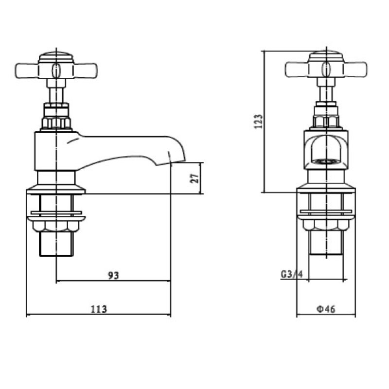 Kartell Klassique Deck Mounted Bath Pillar Taps - Chrome - Image 2