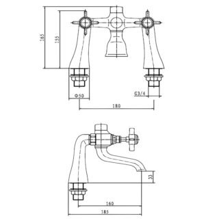 Kartell Klassique Deck Mounted Bath Filler Tap - Chrome - Image 2