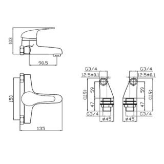 Kartell G4K Deck Mounted Bath Filler Tap - Chrome - Image 2