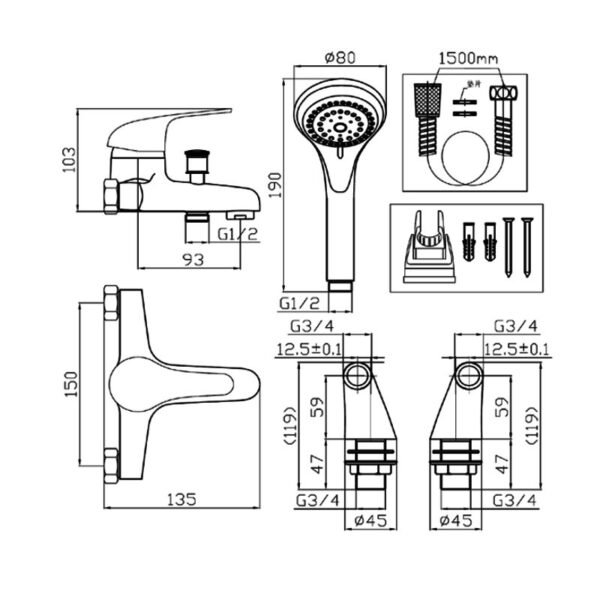 Kartell G4K Deck Mounted Bath Shower Mixer Tap With Hose And Handset - Chrome - Image 2