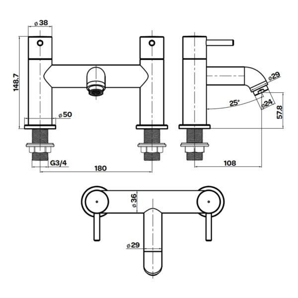 Kartell Ottone Deck Mounted Bath Filler Tap - Brushed Brass - Image 2