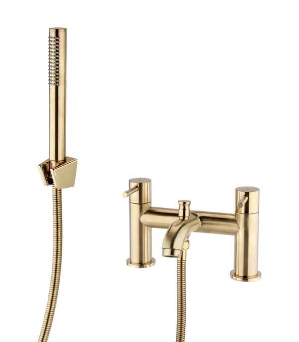 Kartell Ottone Deck Mounted Bath Shower Mixer Tap With Hose And Handset - Brushed Brass