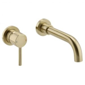 Kartell Ottone 2 Hole Wall Mounted Basin Mixer Tap - Brushed Brass