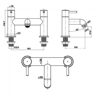 Kartell Nero Deck Mounted Bath Filler Tap - Matt Black - Image 2