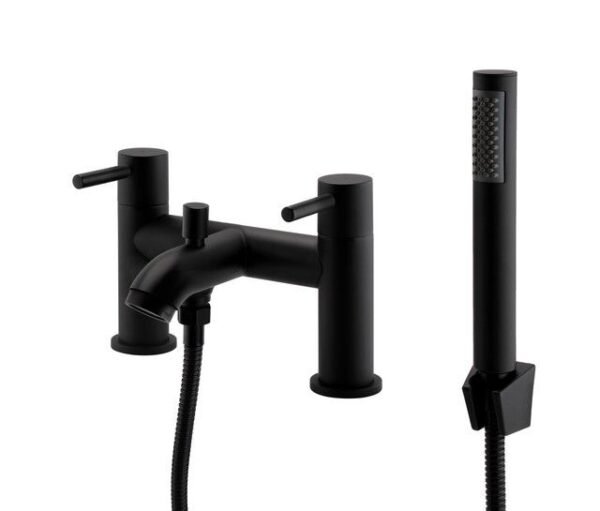 Kartell Nero Deck Mounted Bath Shower Mixer Tap With Hose And Handset - Matt Black
