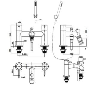 Kartell Nero Deck Mounted Bath Shower Mixer Tap With Hose And Handset - Matt Black - Image 2