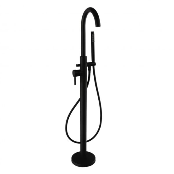 Kartell Nero Freestanding Bath Shower Mixer Tap With Hose And Handset - Matt Black