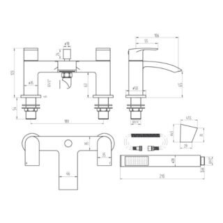 Scudo Belini Bath Shower Mixer Tap With Shower Kit And Wall Bracket - Image 2