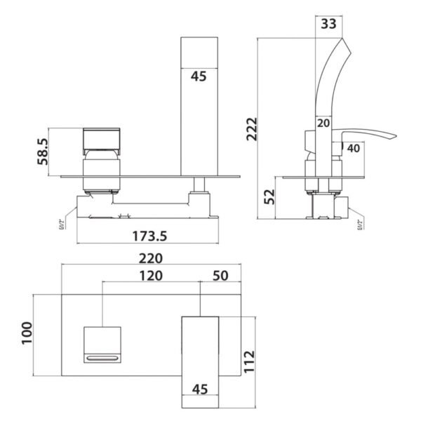 Scudo Descent Wall Mounted Basin Mixer Tap - Image 3