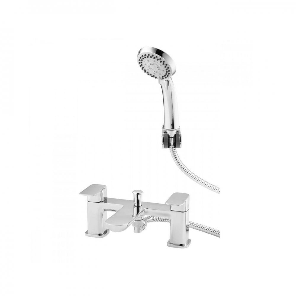 Kartell Visage Deck Mounted Bath Shower Mixer Tap With Hose And Handset - Chrome