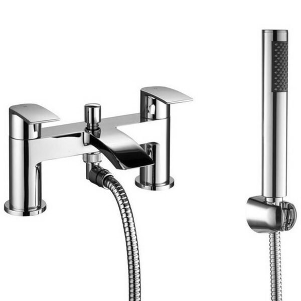 Kartell Curve Deck Mounted Bath Shower Mixer Tap With Hose And Handset - Chrome