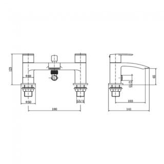 Kartell Curve Deck Mounted Bath Shower Mixer Tap With Hose And Handset - Chrome - Image 2