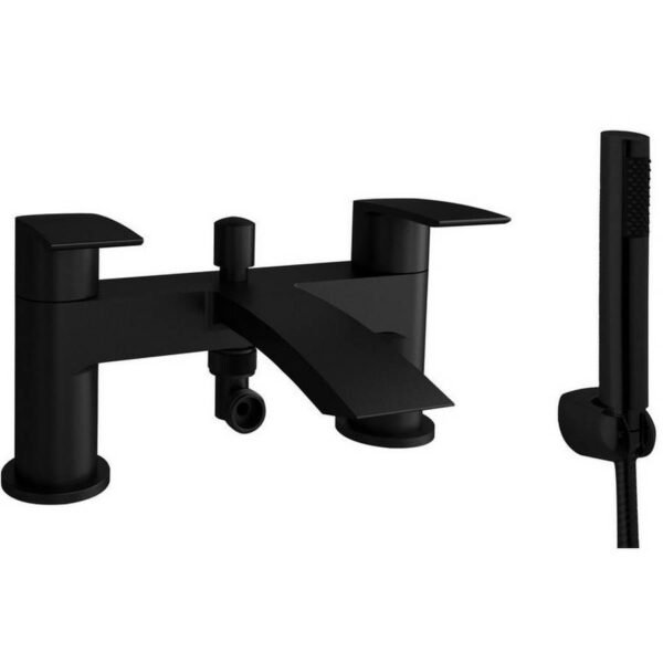 Kartell Curve Nero Deck Mounted Bath Shower Mixer Tap With Hose And Handset - Matt Black