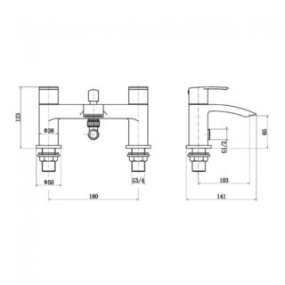 Kartell Curve Nero Deck Mounted Bath Shower Mixer Tap With Hose And Handset - Matt Black - Image 2