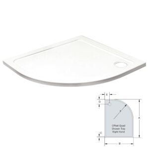 Kartell K-Vit Low Profile Offset Quadrant Shower Tray – White - 1000mm X 800mm, Right
