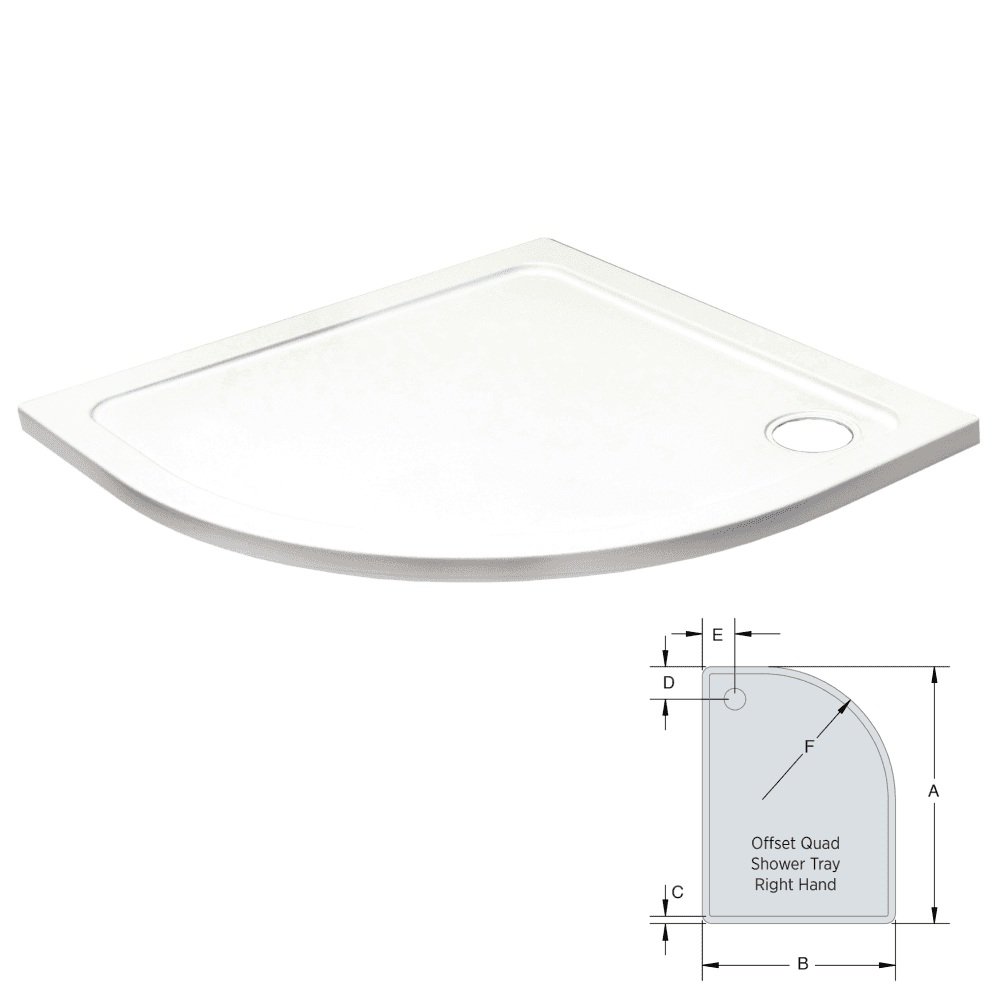 Kartell K-Vit Low Profile Offset Quadrant Shower Tray – White - 1000mm X 800mm, Right