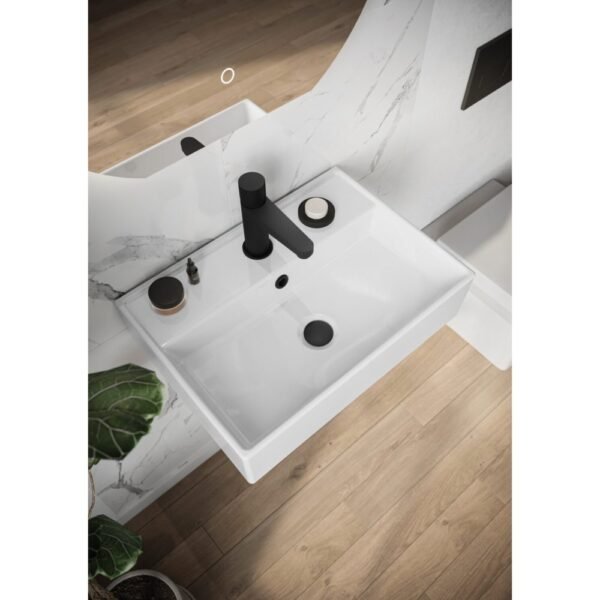 Scudo Rectangular Wall Hung Basin - 507mm Wide - Gloss White - Image 2