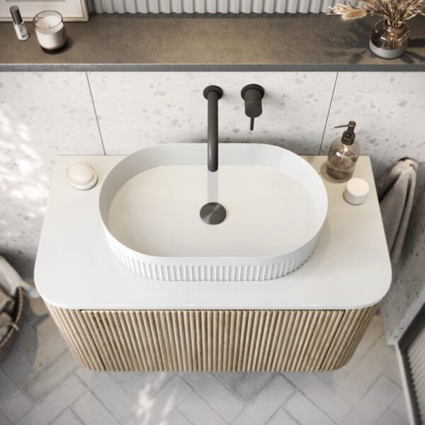 Scudo Fluted Oval Countertop Basin - 575mm Wide - White - Image 4