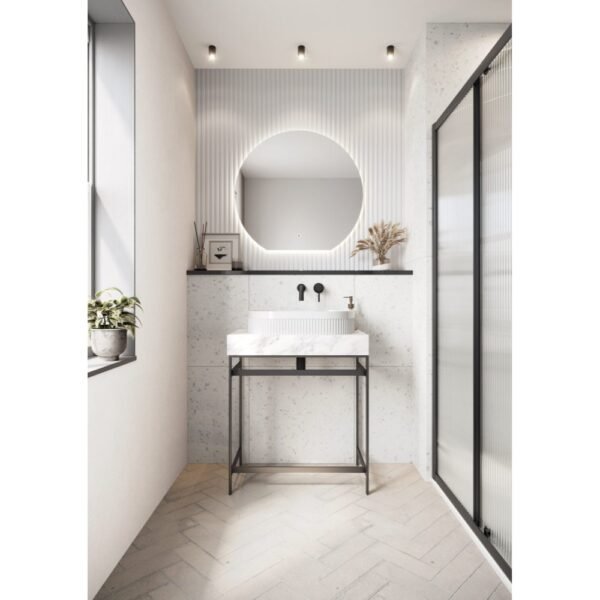 Scudo Fluted Oval Countertop Basin - 575mm Wide - White - Image 5