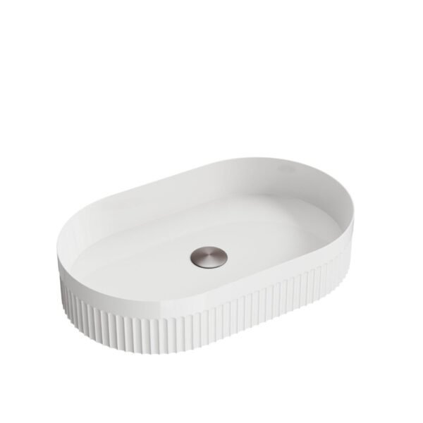 Scudo Fluted Oval Countertop Basin - 575mm Wide - White