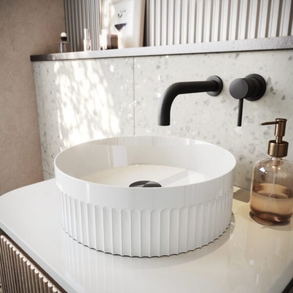 Scudo Fluted Round Countertop Basin - 360mm? - White - Image 2