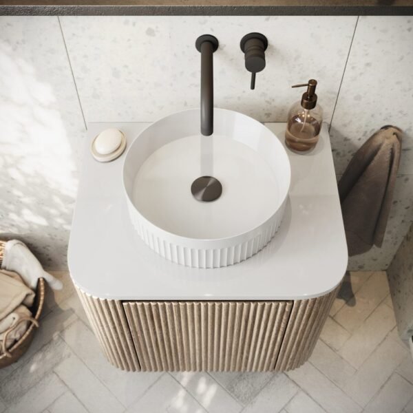 Scudo Fluted Round Countertop Basin - 360mm? - White - Image 3
