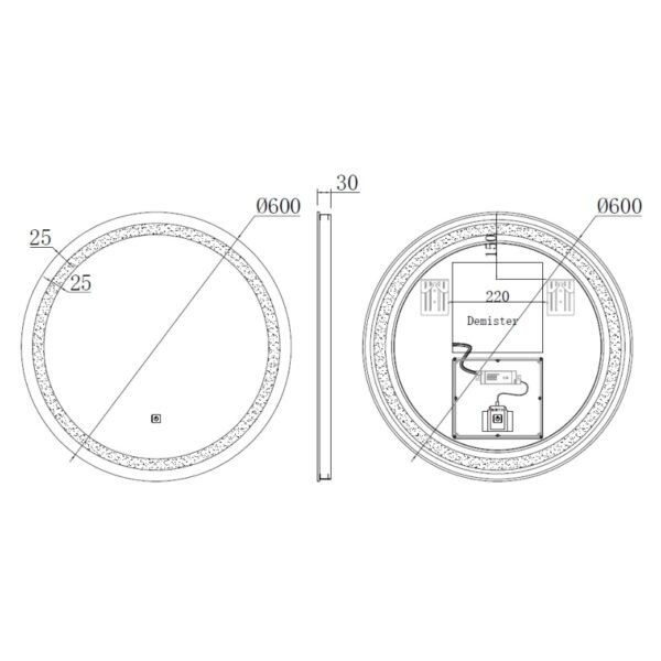 Kartell Vista Round LED Illuminated Mirror - 600mm x 600mm - Image 2
