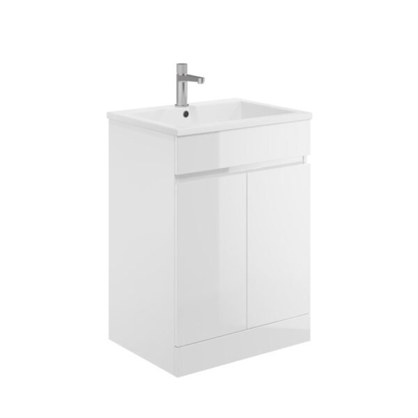 Scudo Water guard 2 Door Floor Standing Vanity Unit With Basin - 600mm Wide - Gloss White