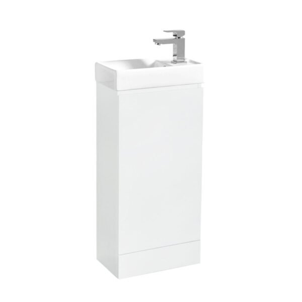Scudo Water guard 1 Door Floor Standing Cloakroom Vanity Unit With Basin - 400mm Wide - Gloss White