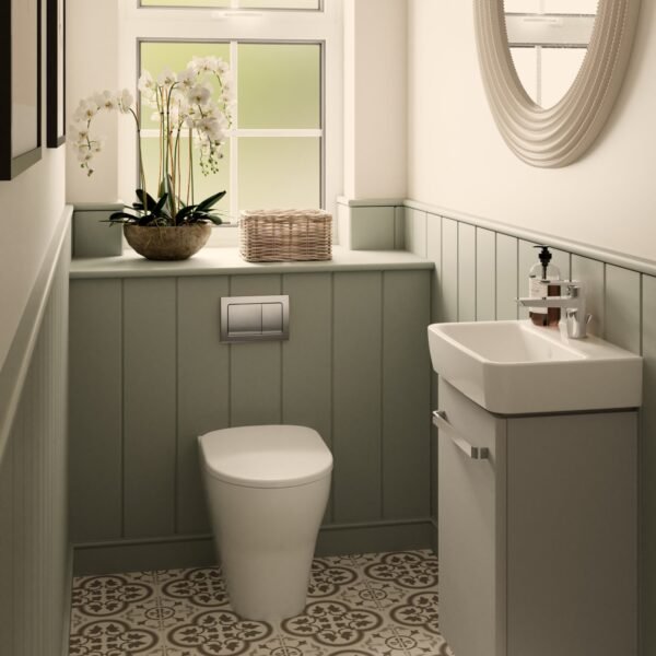 Geberit Alpha Concealed Cistern With Chrome Square Fush Plate - 395mm High - White - Image 2