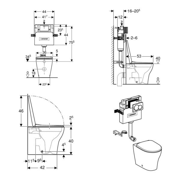 Geberit Selnova Back To Wall Toilet With Cistern, Flush Plate And Soft Close Seat - White - Image 4