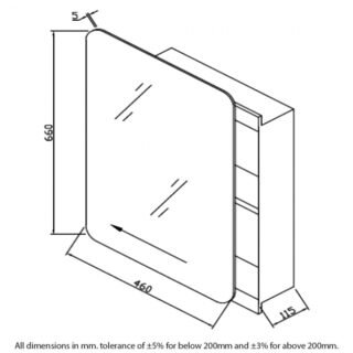 RAK Uno 1 Door Mirror Cabinet - 660mm x 460mm - Image 4