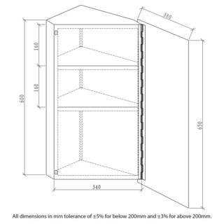 RAK Riva 1 Door Corner Mirror Cabinet - 650mm x 380mm - Image 4