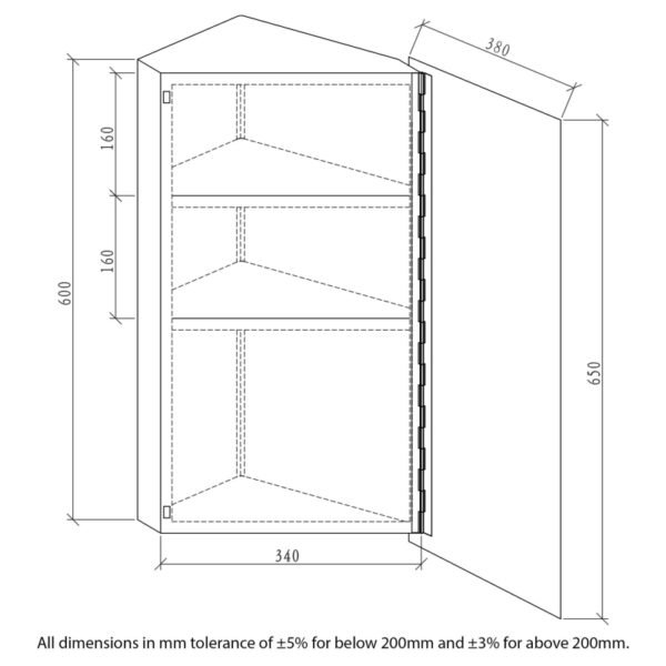 RAK Riva 1 Door Corner Mirror Cabinet - 650mm x 380mm - Image 4