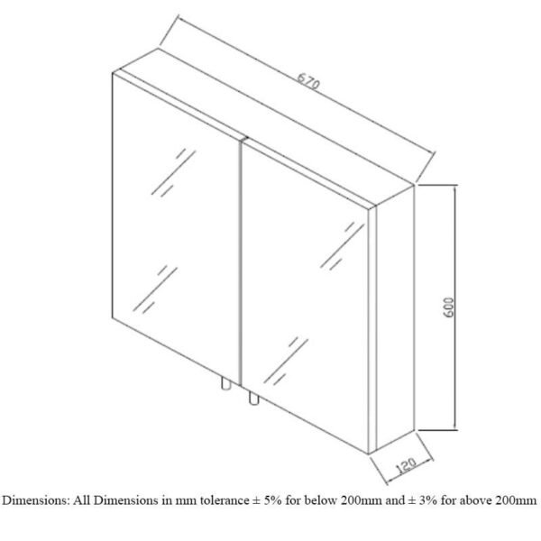 RAK Delta 2 Door Mirror Cabinet - 600mm x 670mm - Image 4