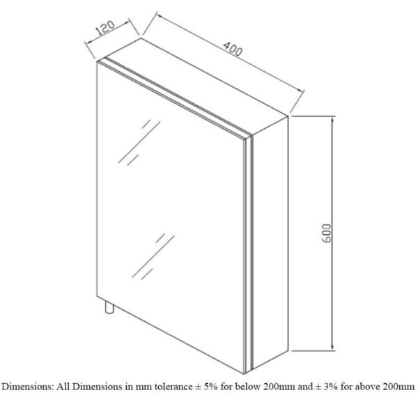RAK Cube 1 Door Mirror Cabinet - 600mm x 400mm - Image 4