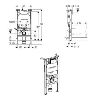 Geberit Alpha Wall-Hung Toilet Frame & Concealed Cistern With Chrome Round Fush Plate - 980mm High - Image 2