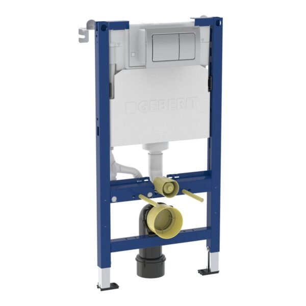 Geberit Alpha Wall-Hung Toilet Frame & Concealed Cistern With Chrome Square Fush Plate - 980mm High