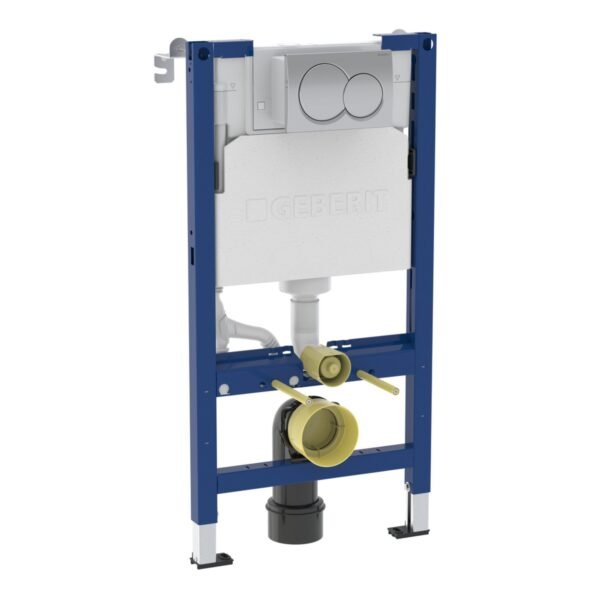 Geberit Alpha Wall-Hung Toilet Frame & Concealed Cistern With Chrome Round Fush Plate - 980mm High