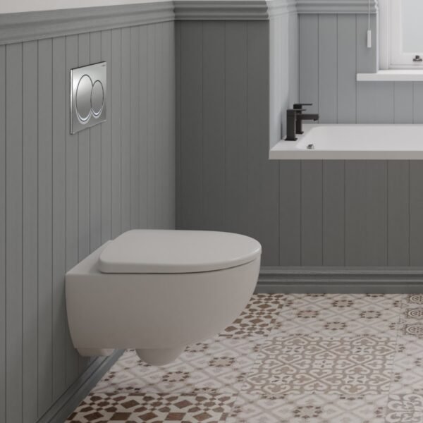 Geberit Alpha Wall-Hung Toilet Frame & Concealed Cistern With Chrome Round Fush Plate - 1120mm High - Image 2
