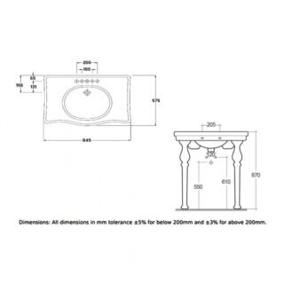 RAK Alexandra Console Basin With Ceramic Legs - 850mm Wide - White - Image 3