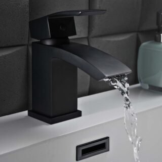 Scudo Descent Mono Basin Mixer Tap Push Waste - Matt Black - Image 3