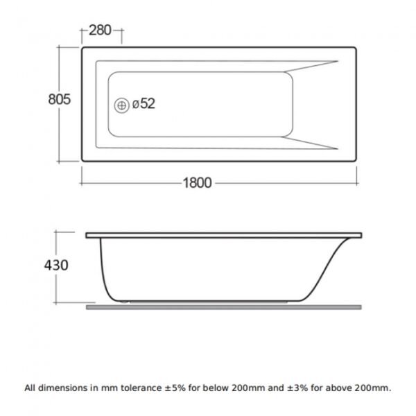 RAK Metropolitan Rectangular Single Ended Bath - Alpine White - Image 3
