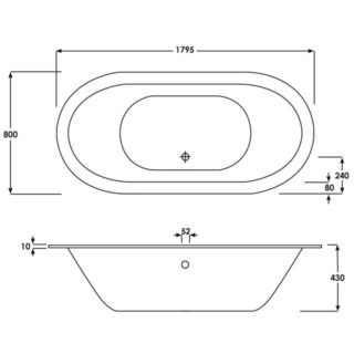 RAK DKM Oval Double Ended Bath - 1800mm x 800mm - Alpine White - Image 2